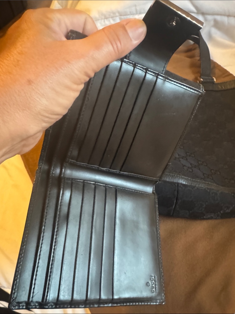 Gucci Black Leather and Canvas Tote with wallet, Gold Hardware and dusty!!!! - Picture 12 of 14